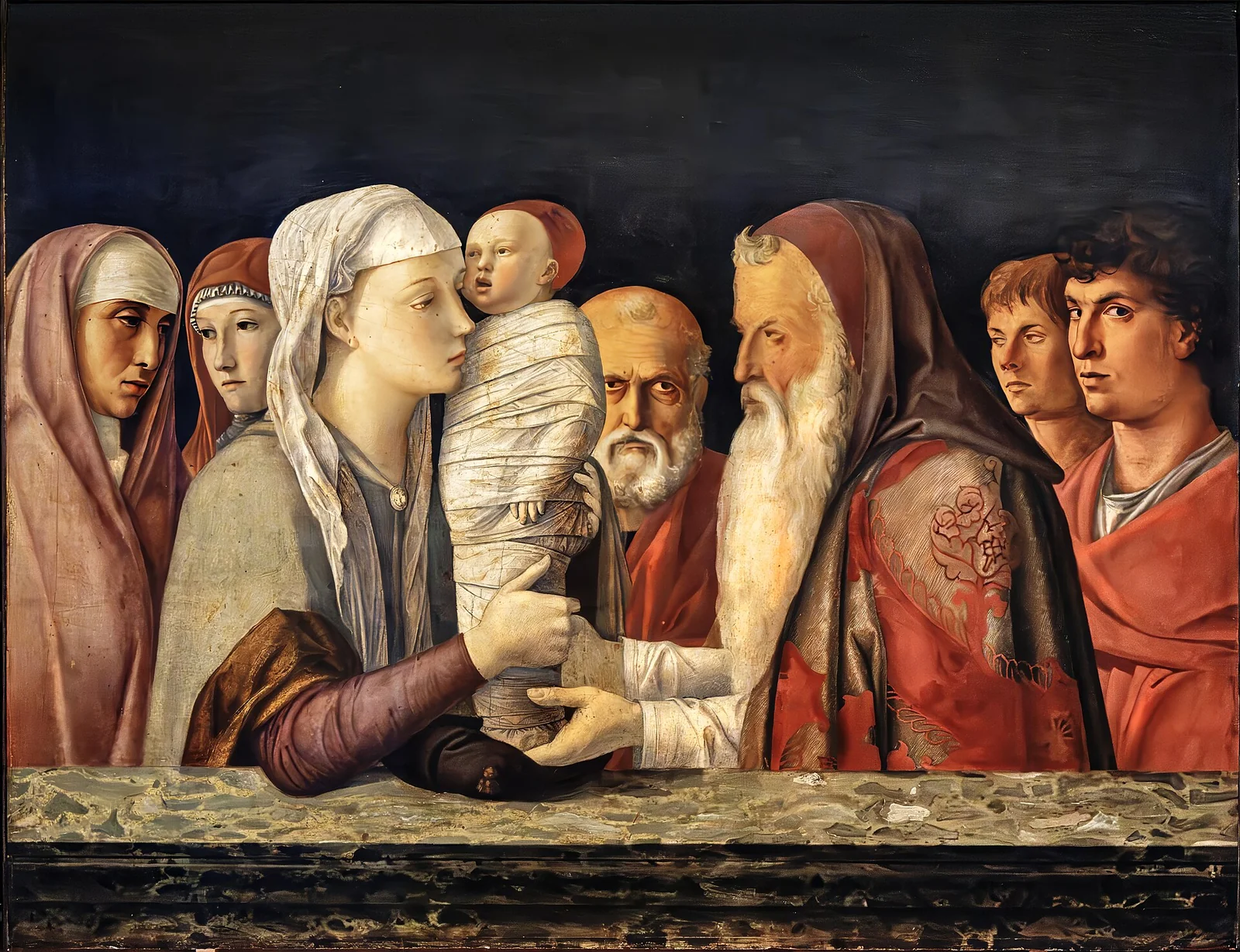 Presentation at the Temple by Giovanni Bellini, c. 1470 &mdash; Mary presenting the infant Christ at the temple