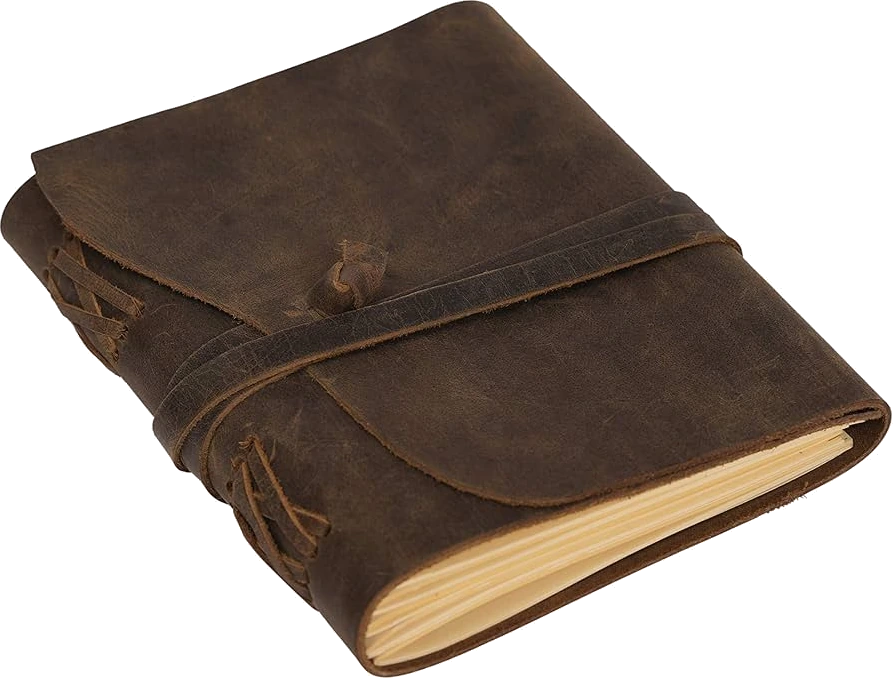 A rustic leather-bound summer reading journal